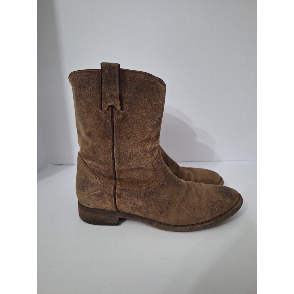 Ralph Lauren Purple Label Women's Brown Suede Leather Ankle Boots Sz 7.5 Cowgirl - Picture 9 of 16